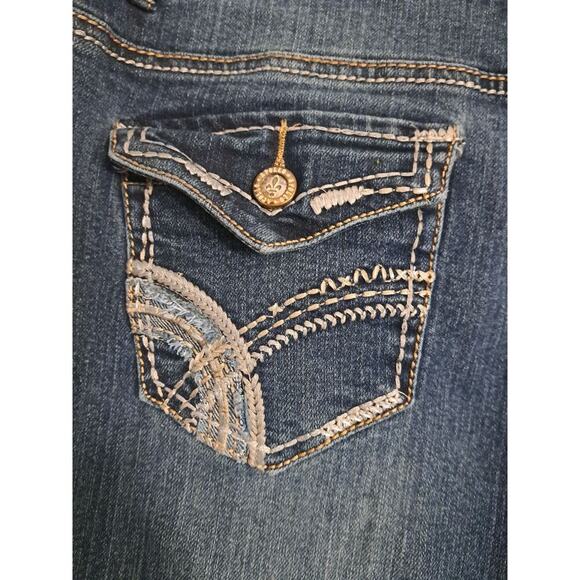 Apollo Womens Blue Denim Capri Jeans Indigo Wash Embellished Pockets - Picture 2 of 9